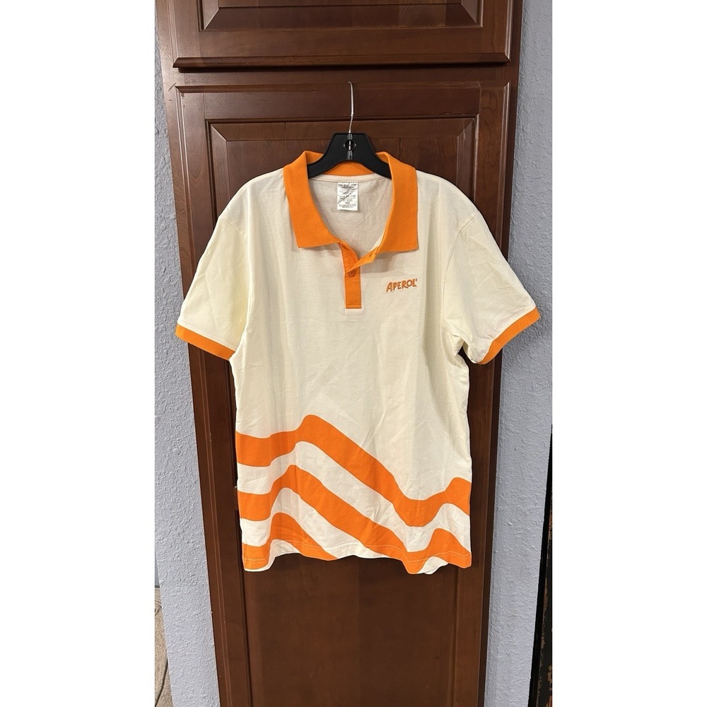Aperol Liquors Polo Shirt Sz XXL 2X Organic Cotton Collared Spellout Graphic EUC